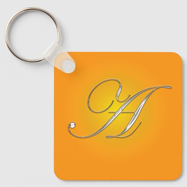 Silver Initial Letter A  Keychain (Front)