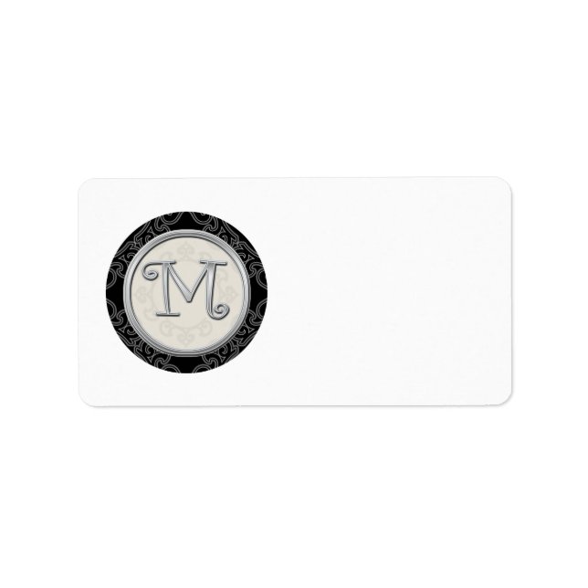Silver Initial M Monogrammed Address Labels (Front)