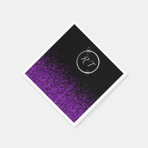 Silver initial monogram with purple glitter napkins