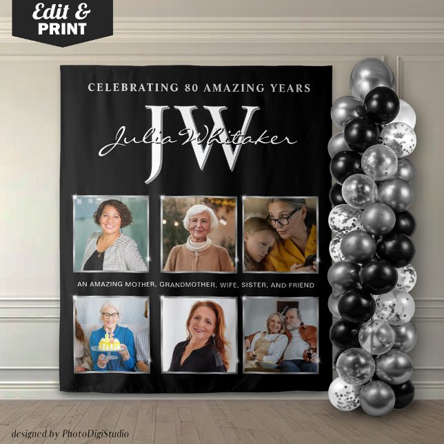 Silver Initials Custom Birthday Backdrop and Photo (Silver Initials Custom Birthday Backdrop and Photo)