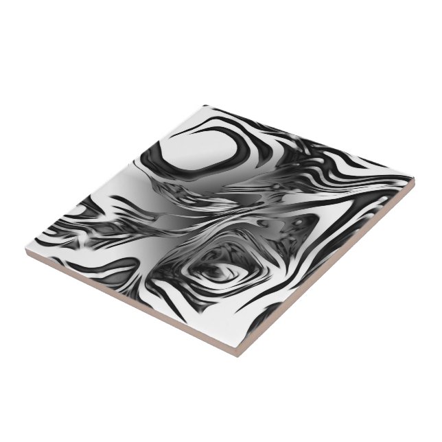 Silver Ink Abstract Ceramic Tile (Side)