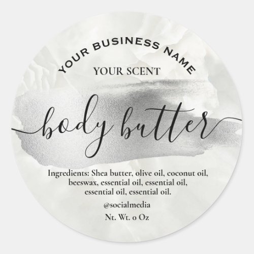 Silver Ink Accent On Marble Body Butter Labels