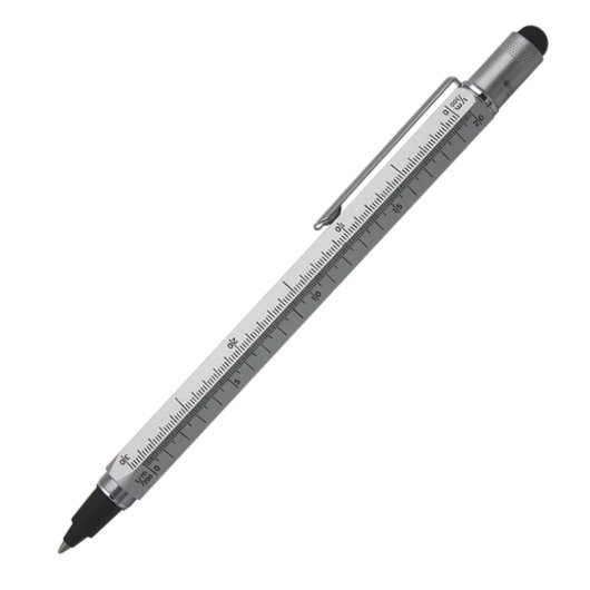 Silver Inkball Tool Pen w/Ruler, Stylus, Level (Front)