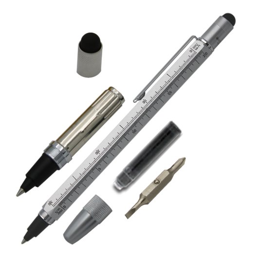 Silver Inkball Tool Pen w/Ruler, Stylus, Level (Components)