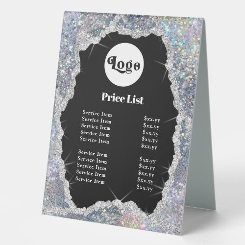 Silver iridescent glitter table tent sign