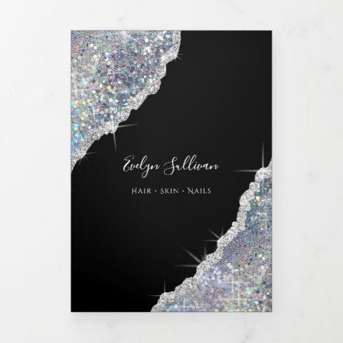 Silver iridescent glitter trifold brochure