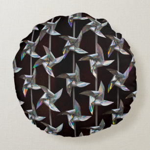 Silver iridescent movement twister windmill powe round pillow