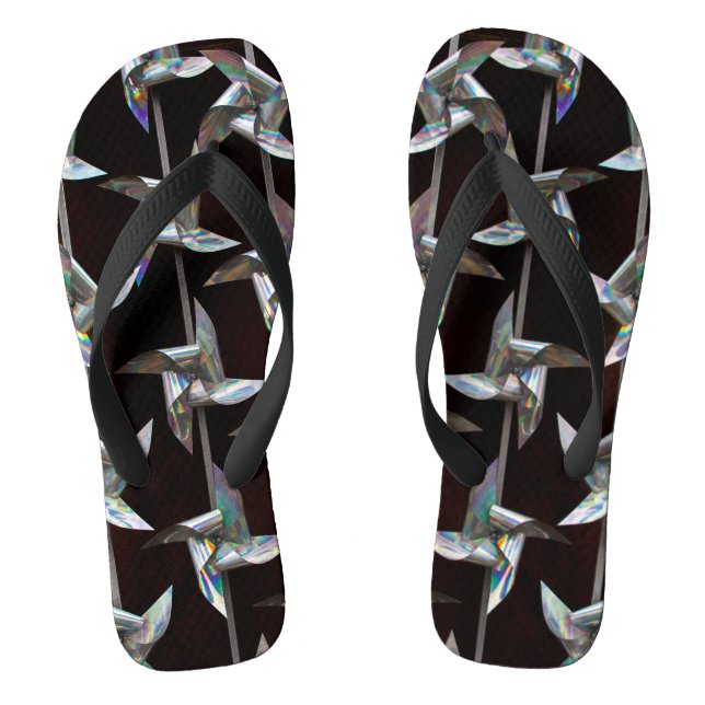 Silver iridescent movement twister windmill  power flip flops (Footbed)