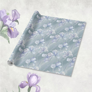 Silver Iris Floral 25th Wedding Anniversary Wrapping Paper