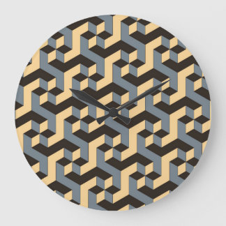Silver Ivory Geometric Complex Tile Large Clock