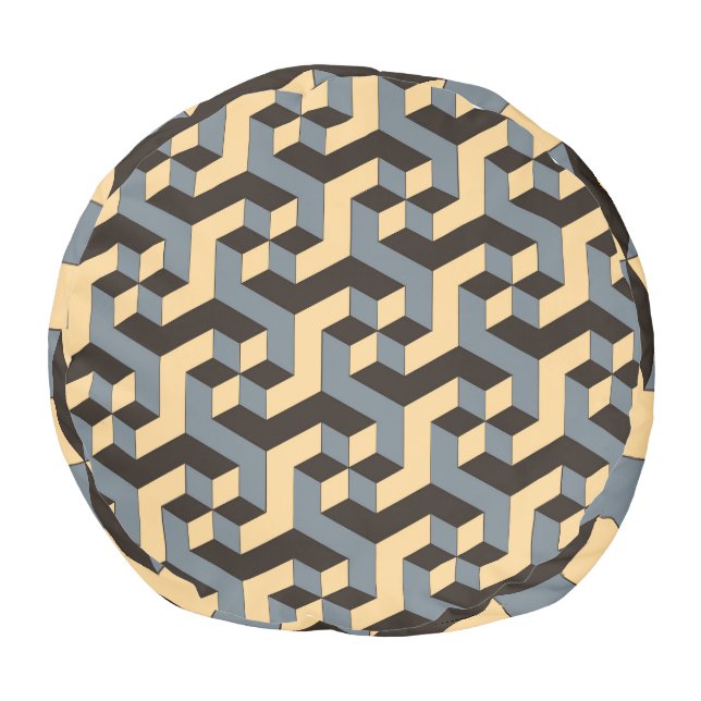 Silver Ivory Geometric Complex Tile Pouf (Bottom)