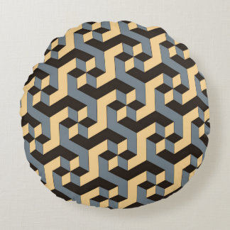 Silver Ivory Geometric Complex Tile Round Pillow