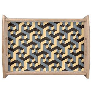 Silver Ivory Geometric Complex Tile Serving Tray