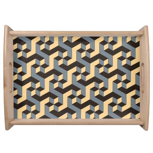 Silver Ivory Geometric Complex Tile Serving Tray (Front)