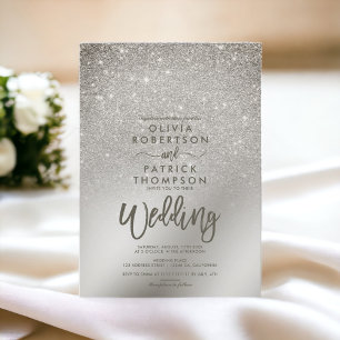 Silver ivory glitter ombre metallic foil wedding invitation