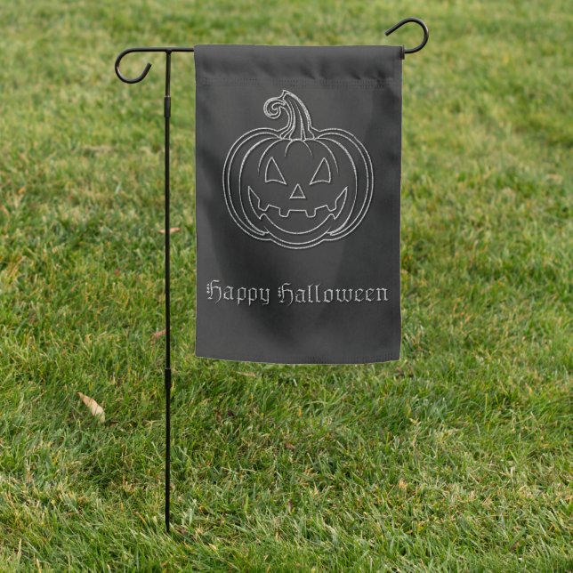Silver Jack O' Lantern Halloween Garden Flag (In SItu)