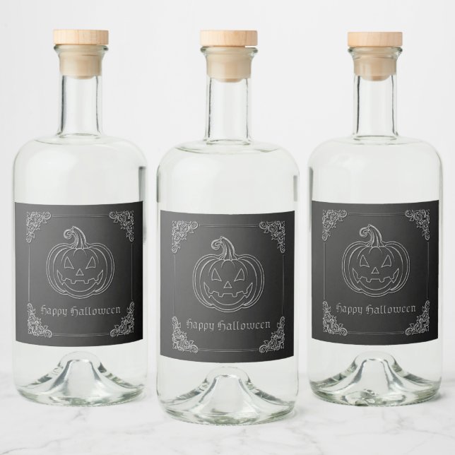 Silver Jack O' Lantern Halloween Liquor Bottle Label (Bottles)
