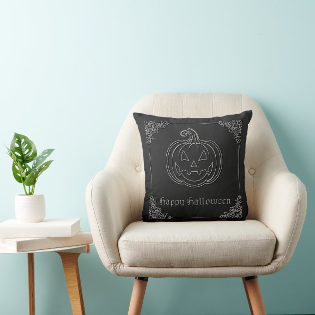 Silver Jack O' Lantern Halloween Throw Pillow (Chair)