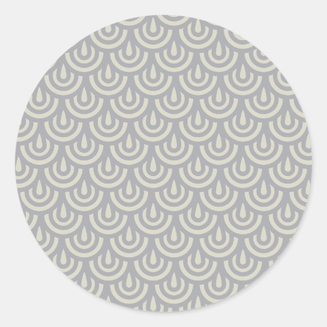 Silver Japanese Fish Scale Pattern Classic Round Sticker (Front)