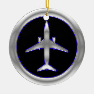 Silver Jet Aircraft Ceramic Ornament