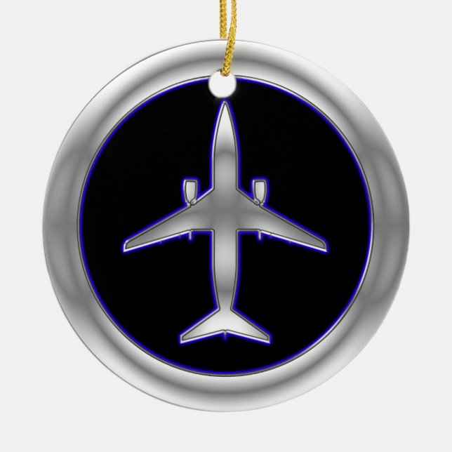 Silver Jet Aircraft Ceramic Ornament (Front)