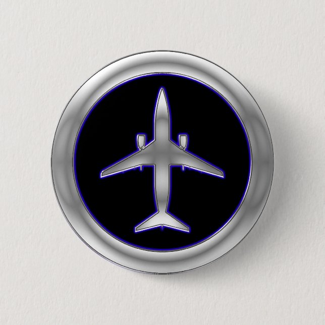 Silver Jet Aircraft Pinback Button (Front)