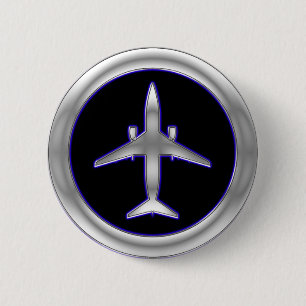 Silver Jet Aircraft Pinback Button