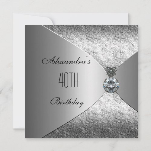 Silver Jewel Diamond 40th Birthday Invitation