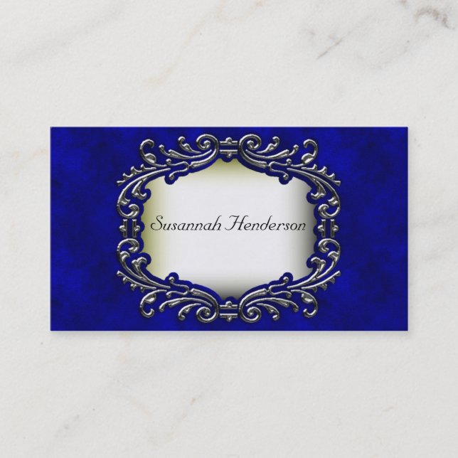 Silver Jewel on Blue Velvet Business Cards (Front)