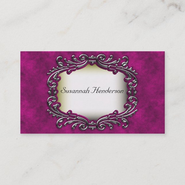 Silver Jewel on Pink Velvet Business Cards (Front)