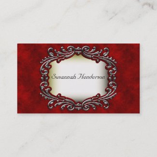 Silver Jewel on Red Velvet Business Cards