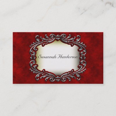Silver Jewel on Red Velvet Business Cards