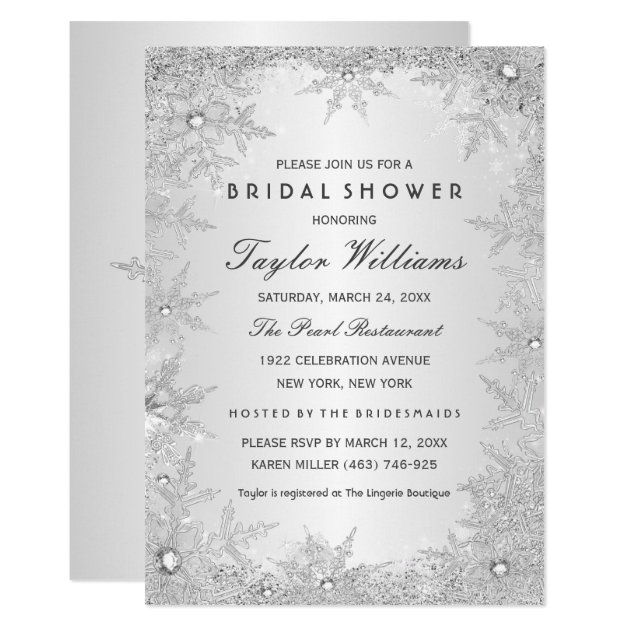 Silver Jewel Snowflake Bridal Shower Invitation