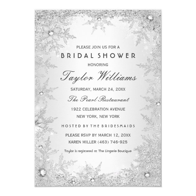 Silver Jewel Snowflake Bridal Shower Invitation