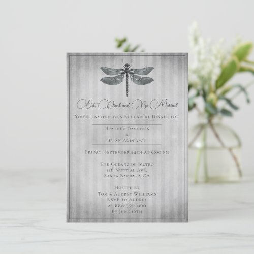 Silver Jeweled Dragonfly Rehearsal Dinner Invitation