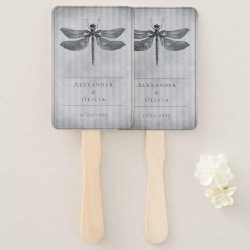 Silver Jeweled Dragonfly Wedding Favor Hand Fan