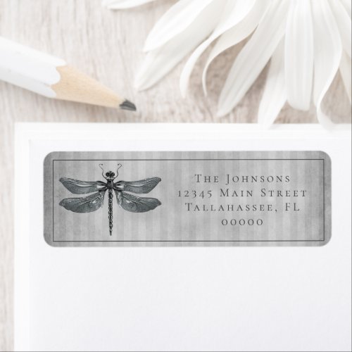 Silver Jeweled Dragonfly Wedding Label