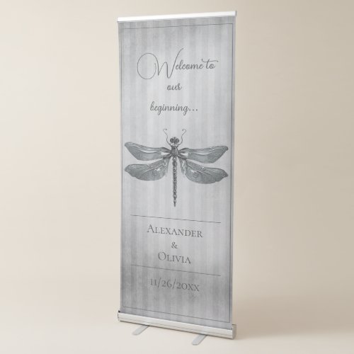 Silver Jeweled Dragonfly Wedding Retractable Banner