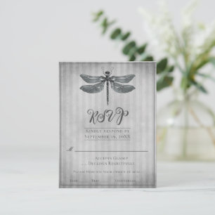Silver Jeweled Dragonfly Wedding RSVP Card