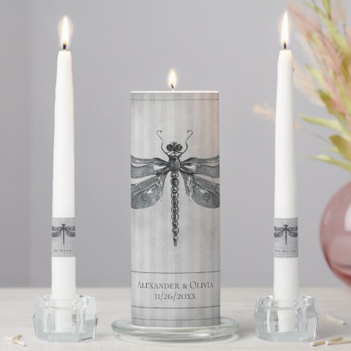 Silver Jeweled Dragonfly Wedding Unity Candle Set