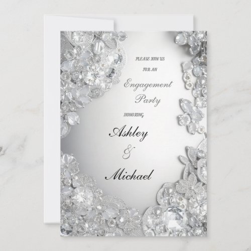 silver jewelry engagement party chic glitter       invitation