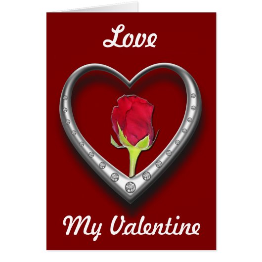 Silver Jewelry Valentine Heart with Red Rose Cards (Front)