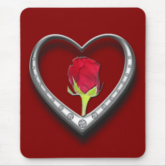 Silver Jewelry Valentine Heart with Red Rose Mouse Pad