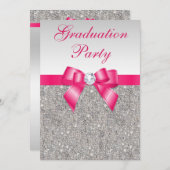 Silver Jewels Hot Pink Bow Girls Graduation Party Invitation (Front/Back)