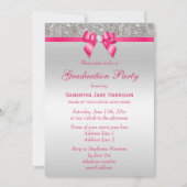 Silver Jewels Hot Pink Bow Girls Graduation Party Invitation (Back)