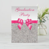 Silver Jewels Hot Pink Bow Girls Graduation Party Invitation (Standing Front)