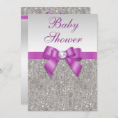 Silver Jewels Radiant Orchid Bow Baby Shower Invitation (Front/Back)