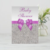 Silver Jewels Radiant Orchid Bow Baby Shower Invitation (Standing Front)