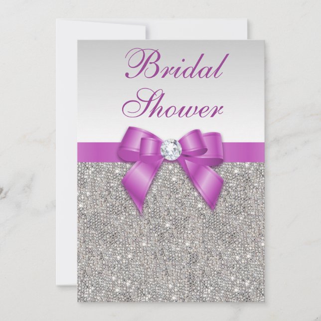 Silver Jewels Radiant Orchid Bow Bridal Shower Invitation (Front)