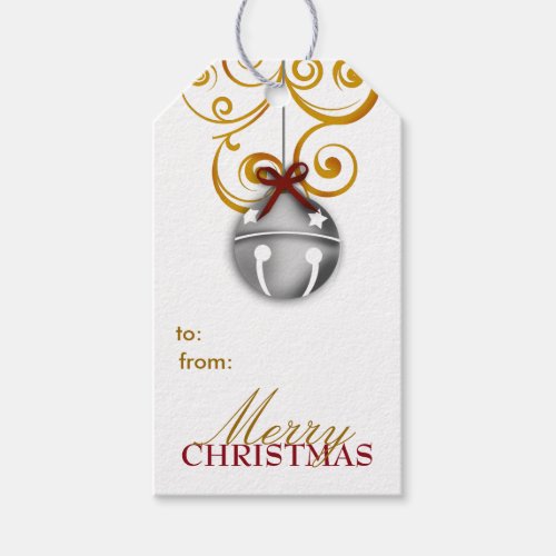 Silver Jingle Bell Merry Christmas Gift Tags